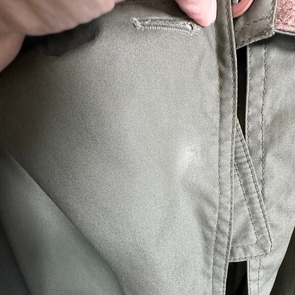 Gallery Green Long Trench Coat Size 12 Removable Lining Leather Contrast - Picture 8 of 13